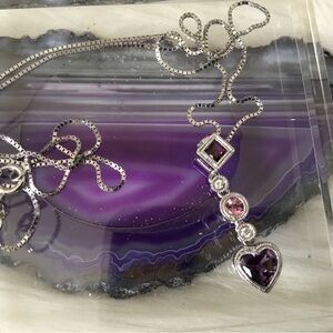 Vintage 10k White Gold & Natural Gemstone & Diamond Necklace